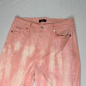 7 For All Mankind Womens Ankle Skinny Jeans Size 30 Pink‎ White Tie Dye Denim